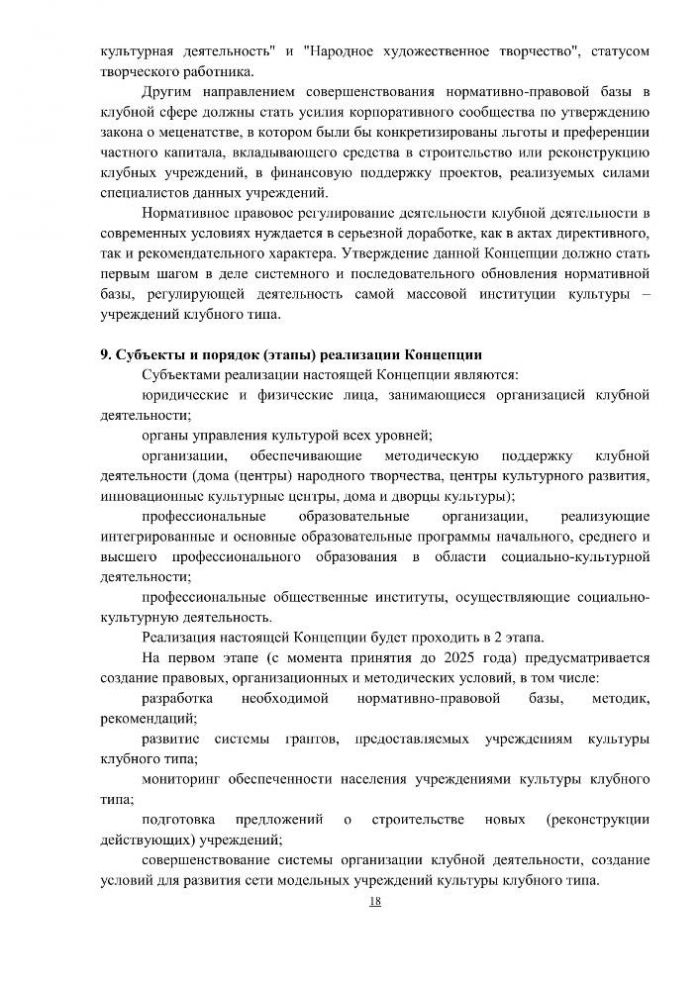 Концепция клубной деятельности в Российской Федерации на период до 2030 года (проект)